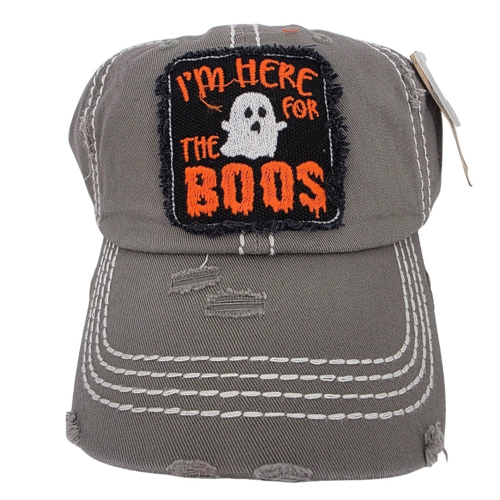 KBETHOS Halloween Baseball Cap I'm Here for the Boos Ghost Gray Distressed NWT